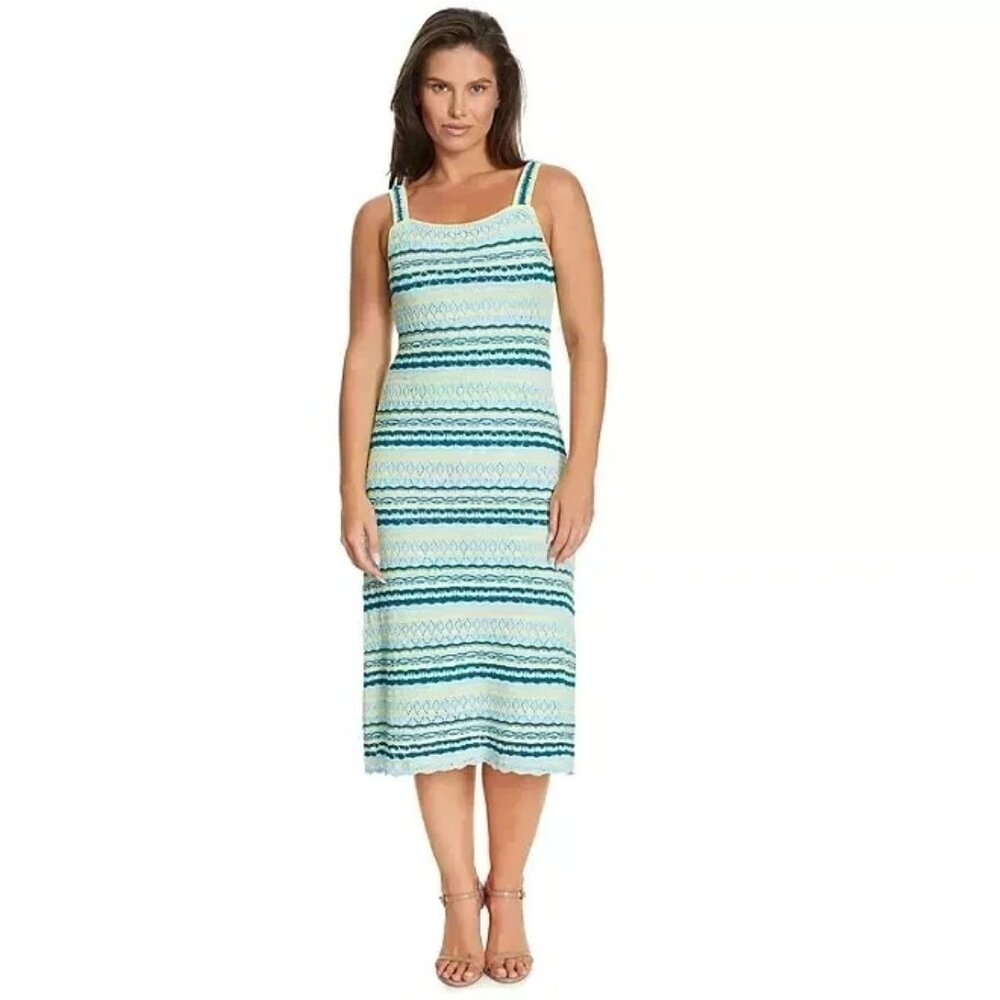 Jessica Simpson Crochet Midi Dress Womens Size Large Stripe Cottagecore NEW